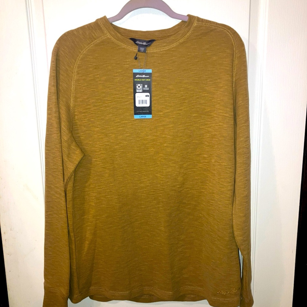 Eddie Bauer Men's Long Sleeve Crew Neck Double Knit Sweater Large Brown
